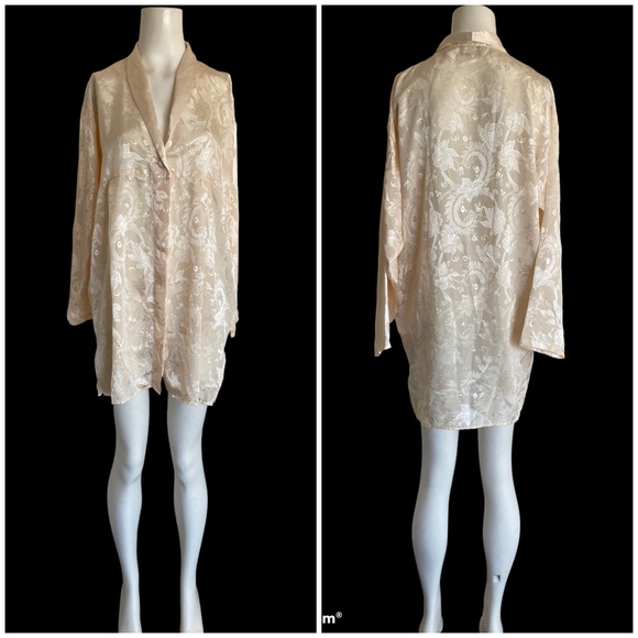 Vintage Victorias Secret Gold Label Jacquard Satin Sleep Shirt Gown M/L - Picture 4 of 8